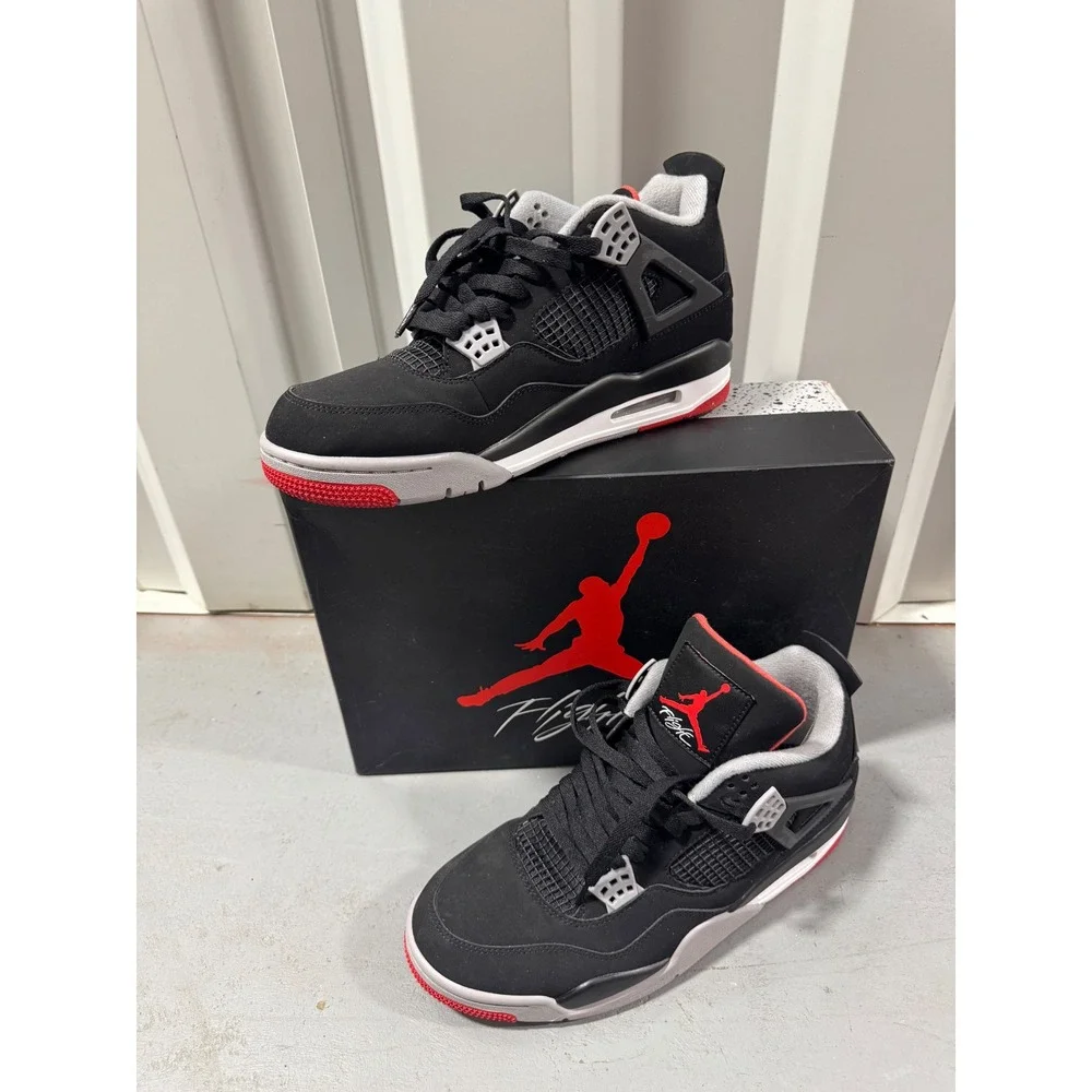 Nike Air Jordan 4 Retro Bred 2019 Black Fire Red Cement Grey Mens 10.5